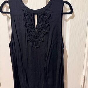 Chic Black Sleeveless Top with Lace Accent